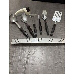 Vintage 1989 Cutco Utensil Set Rack Sharpener Black Brown Marble Handles